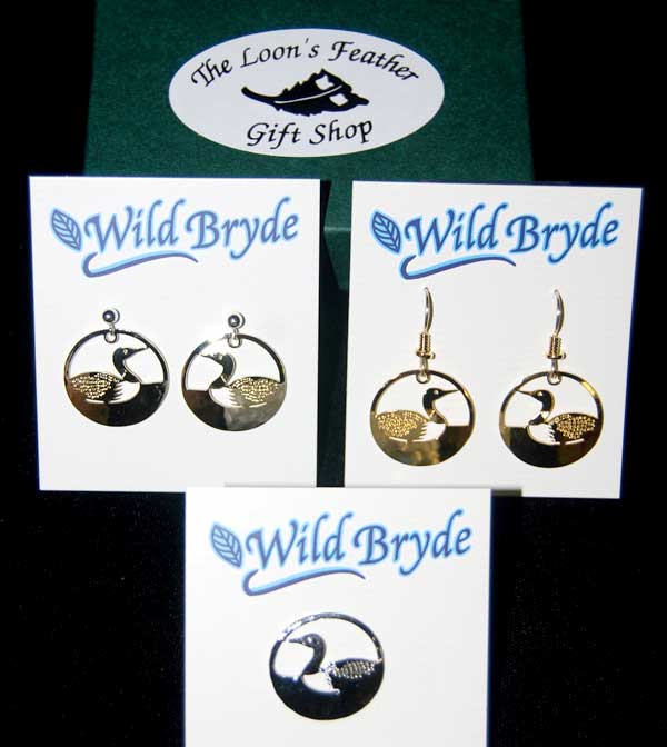 Custom Designed Loon Center Earrings and Pin/Tie Tack
