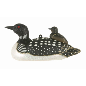 Loon with Chick blown glass ornament