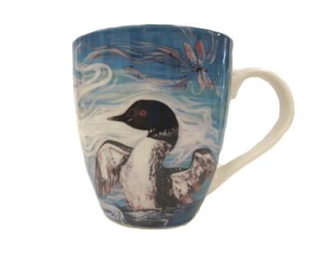 Loon and dragonfly coffee mug